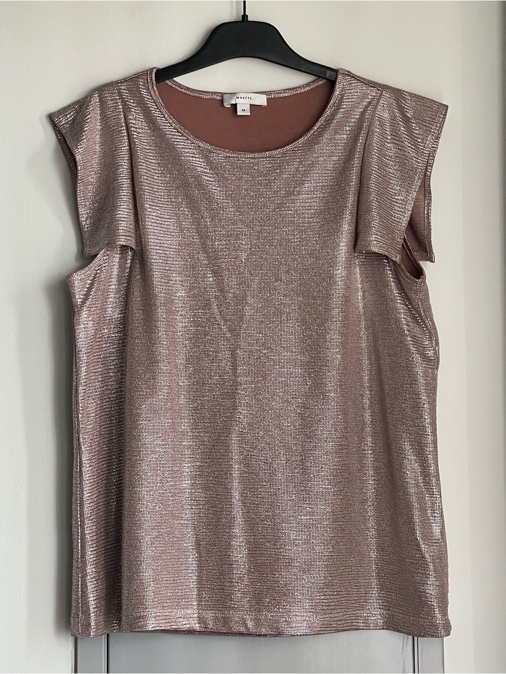 ANTHROPOLOGIE MAETTE Silver Metallic Cap-Sleeve Top